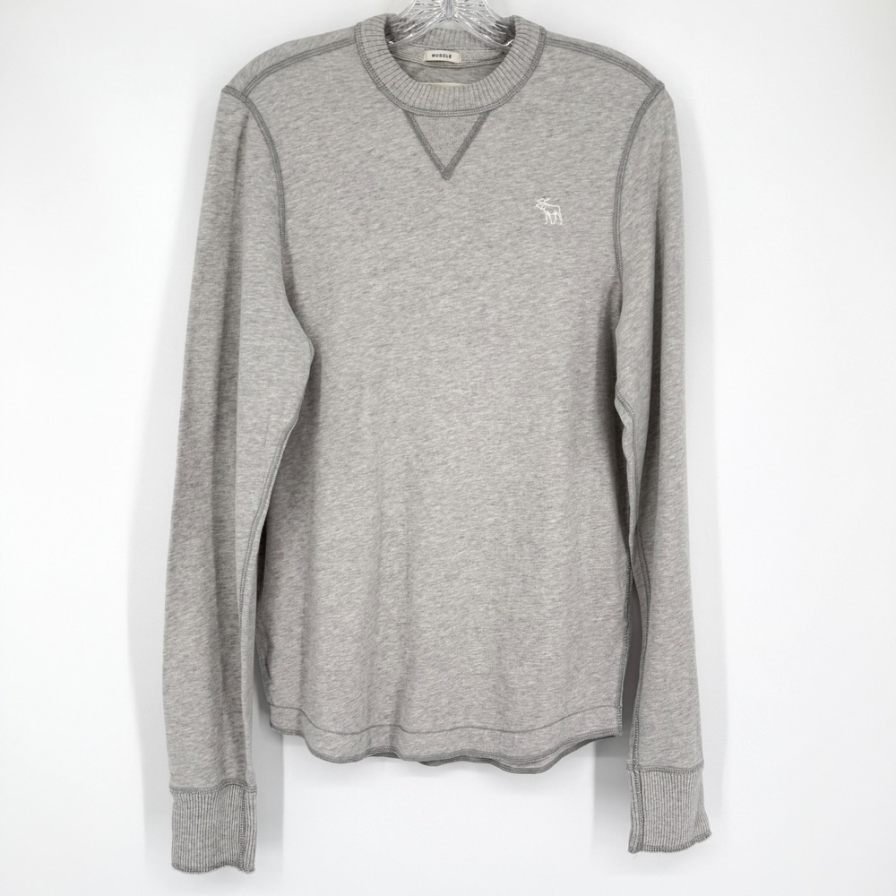 Y2K Abercrombie & Fitch Muscle Fit Long Sleeve‎ Shirt Heather Grey Cotton L
